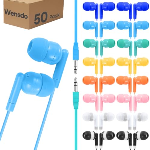 50 Pack Bulk Kids Earbuds for School Classroom Library, Student Wired Earphones with 3.5 mm Jack Multi Colored Earphones for Computer Chromebook Laptop PC (HY01,50 Mixed) - size: 50 Pack