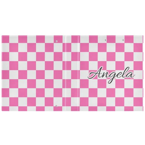 Custom 3 Ring Binder 1.5 Inch Round Rings Hot Pink Checkered Personalized Name Binders Organizer Fashion View Binder with 2 Pockets for School Office Supplies - color: Multi16