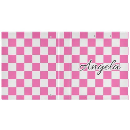 Custom 3 Ring Binder 1.5 Inch Round Rings Hot Pink Checkered Personalized Name Binders Organizer Fashion View Binder with 2 Pockets for School Office Supplies - color: Multi16