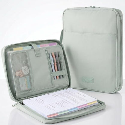 Sturdy 3 Ring Zipper Binder with Strap for School - Beautiful 1 Inch Zip Up Binder with 5-Tab Dividers Holds 420 Sheets, Books & Laptop - Easy to Carry Trapper Keeper Made of Premium Fabrics - color: Sage