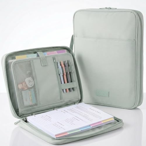 Sturdy 3 Ring Zipper Binder with Strap for School - Beautiful 1 Inch Zip Up Binder with 5-Tab Dividers Holds 420 Sheets, Books & Laptop - Easy to Carry Trapper Keeper Made of Premium Fabrics - color: Sage