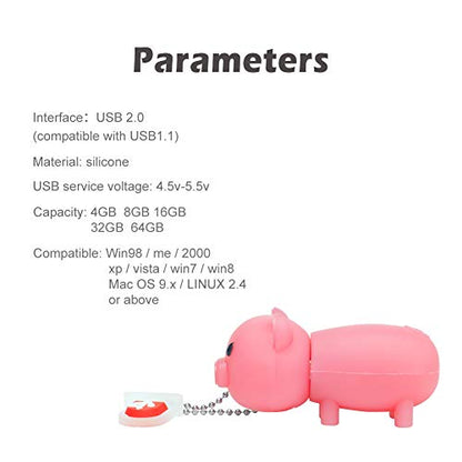32GB Cute Piggy USB Flash Drive with Chain Present USB Drive for Kids Students School Job - color: Pig, size: 32GB
