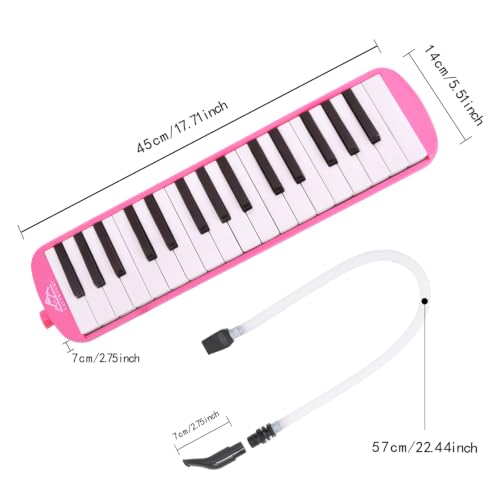 EastRock 32 Key Melodica Instrument Keyboard Soprano Piano Style with Mouthpiece Tube Sets and Carrying Bag for Beginners Adults Gift Pink - color: Pink, size: 32key