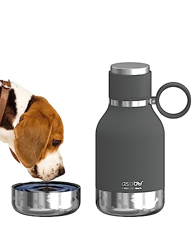 Asobu Dog Bowl Attached to Stainless Steel Insulated Travel Bottle for Human 37oz/1.1 Liter with Detachable Dog Bowl (Smoke) - color: Smoke