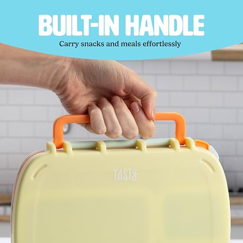 Tasty Bento Style Lunch Box, 4 Compartments with Built-In Phone Stand, BPA-Free Plastic, Portable Food Storage Container, Aqua - color: Aqua