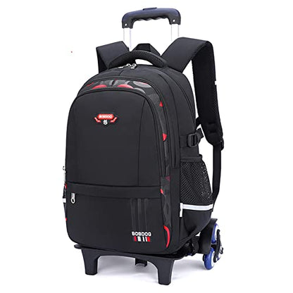 Boys Rolling Backpack Elementary Middle School Students Bookbag with Wheel Teens Trolley Removable Schoolbag - color: B-black&red