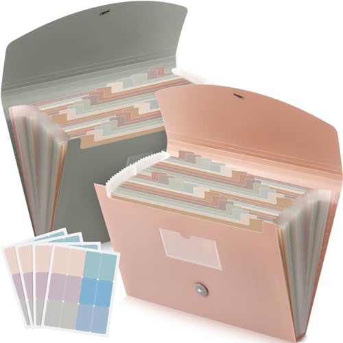 Harloon 2pack 24Pocket Accordion Expanding File Folder with Cover Label,Portable Expanding File Organizer,Desktop Folders A4 Paper Document Storage Organizer Home Office School(Dark Green, Dark Pink) - color: Dark Green, Dark Pink