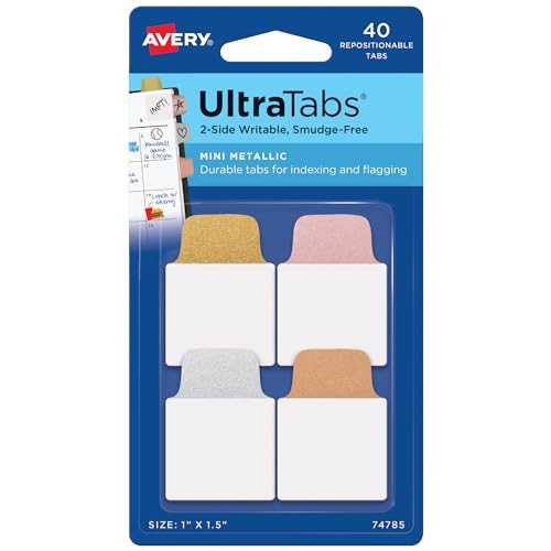 Avery Mini Ultra Tabs, 1" x 1.5", 2-Side Writable, Assorted Metallic Colors, 40 Repositionable Tabs (74785) - color: Assorted Metallic