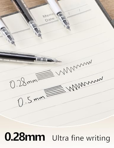 12pcs 0.28mm Fine Point Pen, Japanese Style Ultra Fine Point Black Gel Roller Pens Quick Dry Precise and Smooth Writing (12pcs mix 0.28 pens)
