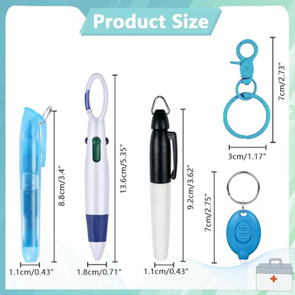 5 Pcs Nurse Accessories Pen Set, Nursing Essentials Include Badge Keychain Clip, Mini Highlighter, Permanent Marker, Ballpoint Pen and LED Keychain Flashlight, Blue - color: Blue