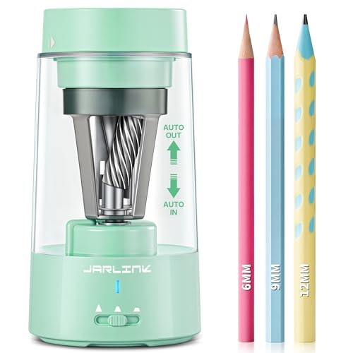 JARLINK Electric Pencil Sharpener, Fully Automatic Rechargeable Pencil Sharpener for 6-12mm Pencils, 3 Adjustable Sharpness, Hands-Free, Colored Pencil Sharpener for Classroom Home Office (Green) - color: Green