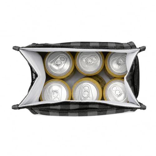 2nd Childhood Insulated Lunch Bag for Men, Durable & Reusable, Plaid Grey | Slim lunch bag with carry handle, two mesh side pockets and a back slip pocket; insulated liner keeps food cool - color: Buffalo Grey