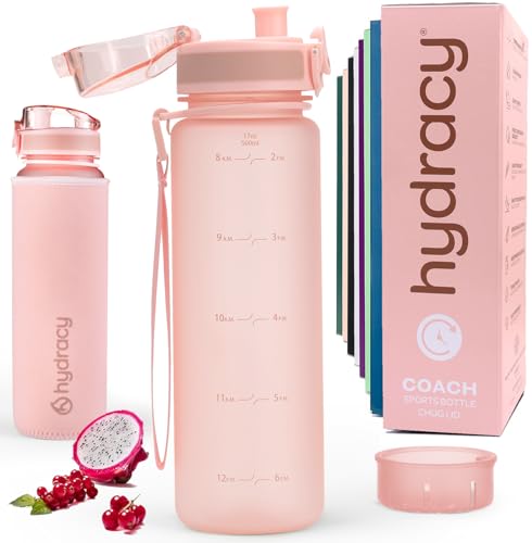 Hydracy Water Bottle with Time Marker & Fruit Infuser - BPA Free - 17 oz | Leak Proof Gym Bottle with times to drink and no sweat Sleeve - Ideal for Fitness Sports & Outdoors - color: Rose Gold, size: 17 Ounces
