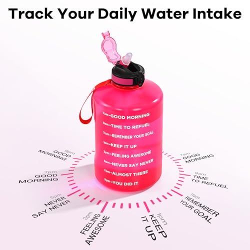 WEMEET Motivational Gallon Water Bottle, BPA Free, Large Sport Water Jug with Handle & Straw, for Fitness, Outdoor, Gym, Travel, Camping, Office (Pink) - color: Pink