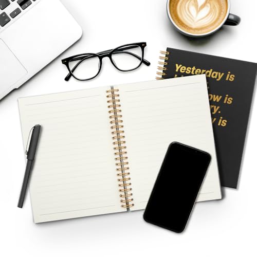 Yesterday is History Tomorrow is A Mystery Black Golden Horizontal Lined Spiral Notebook, Inspirational Spiral Notebook Gifts for Friend Coworker Entrepreneur, Gratitude Goal Setting Journal - style: Yesterday