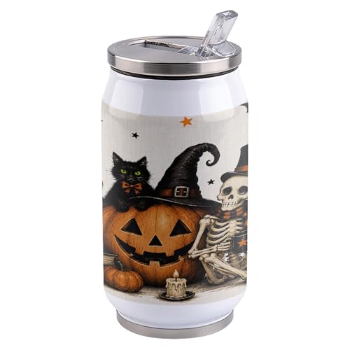 T&H XHome Halloween 10oz Stainless Steel Tumbler with Lid & Straw-Double Wall Vacuum Insulated Travel Mug Skull Black Cat Pumpkin Linen Water Bottle Coffee Beverage Drinks Cup - size: 10 Ounces