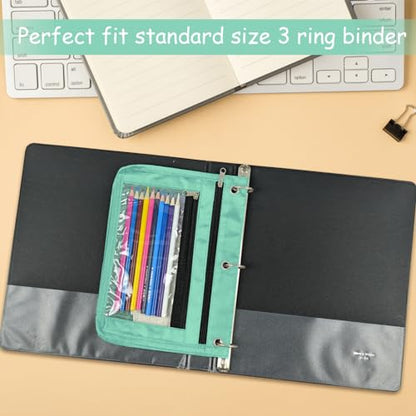 YoeeJob 1 Pack Pencil Pouch for 3 Ring Binder, Expandable Binder Pouches with Zipper, Large Capacity Pen Holder Case with Clear Window School Class Office Organizers, Lake Blue - color: Lake Blue