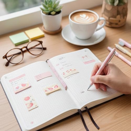 Irregular Strawberry Dessert Cute Sticky Tabs Strawberries Cream Bread Cake Design Page Annotation Book Tabs Cartoon Fruit Sticky Note Index Tabs for Planner Stationery School Office Study Supplies