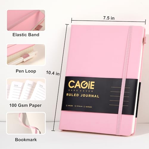 CAGIE Lined Journal Notebook, 320 Pages College Ruled Notebook, 100 Gsm Paper Thick Journal, B5 Hardcover Leather Journals for Writing Women, 7.6x10 In, Pink - color: Pink, style: Lined B5