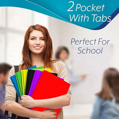Folders with Pockets and Prongs (100 Pack) 2 Pocket Folders with 3 Prongs for School Paper Folders with Pockets - style: 100