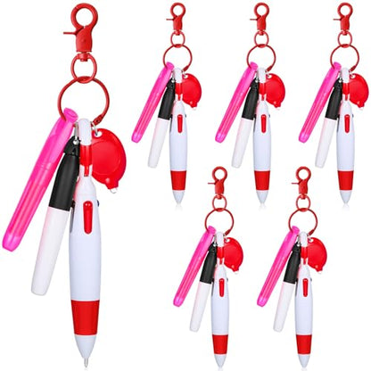 Chinco 30 Pcs Retractable Shuttle Pen Clip with Mini Highlighter Nurse Badge Pen Neon Marker LED Keychain Ring Clip - color: Pink, style: Bright