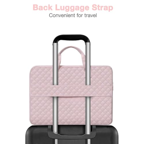 MOSISO 360 Protective Laptop Case 13.3 inch, 13-13.3 inch Laptop Sleeve Compatible with MacBook Air/Pro 13/Pro 14,HP Dell ASUS Lenovo, Square Quilted Bag Cover with 2 Pockets&Handle&Belt, Pink - color: Pink, size: 13.3 inch