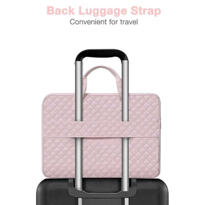 MOSISO 360 Protective Laptop Case 13.3 inch, 13-13.3 inch Laptop Sleeve Compatible with MacBook Air/Pro 13/Pro 14,HP Dell ASUS Lenovo, Square Quilted Bag Cover with 2 Pockets&Handle&Belt, Pink - color: Pink, size: 13.3 inch