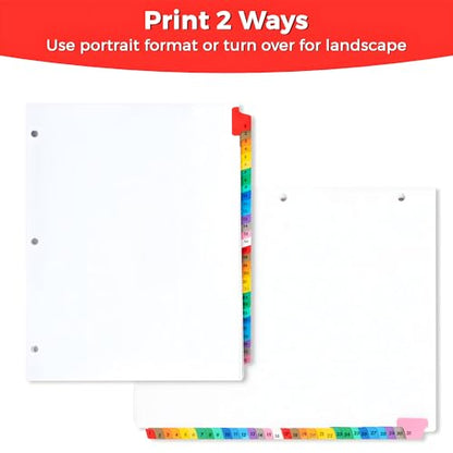 Tab Dividers for 3 Ring Binders – 6 Sets, 1–31 Numbered Index Dividers with Table of Contents – 8.5 x 11 in, 3-Hole Punched – Binder Dividers for School, Office, Filing, Organizing - 6 Pack - size: 1-31 Tabs