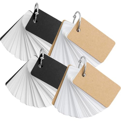 SHINEOFI 4pcs Simple Style Blank Words Flashcards with Binder Rings Paper Memo Cards for Students Writing Words and Listing Ideas Travel Diaries