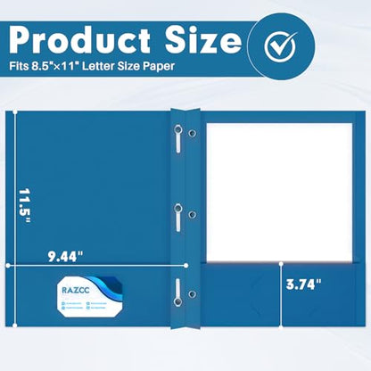 Two Pocket Folders, RAZCC 75 Pack Two Pocket Folders with Prongs, 3 Prong Folders Fit Letter Size Paper, Pocket File Folders for School Office Home Business, Dark Blue - color: Dark Blue