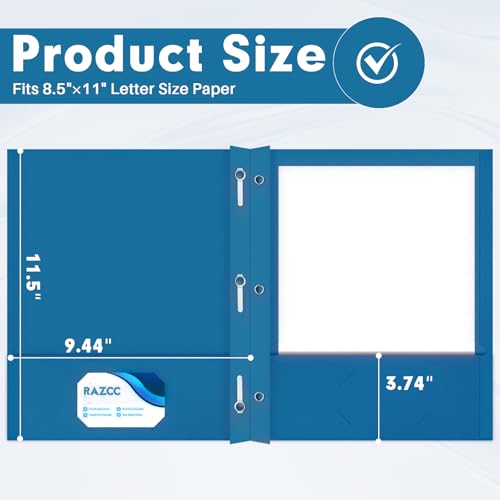 Two Pocket Folders, RAZCC 75 Pack Two Pocket Folders with Prongs, 3 Prong Folders Fit Letter Size Paper, Pocket File Folders for School Office Home Business, Dark Blue - color: Dark Blue