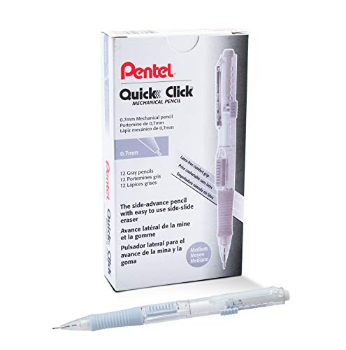 Pentel Quick Click Mechanical Pencil, (0.7mm), Medium, Gray Barrel, Box of 12 Pencils (PD217N) - color: Gray, size: 12 Count (Pack of 1), style: 0.7mm