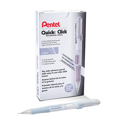 Pentel Quick Click Mechanical Pencil, (0.7mm), Medium, Gray Barrel, Box of 12 Pencils (PD217N) - color: Gray, size: 12 Count (Pack of 1), style: 0.7mm