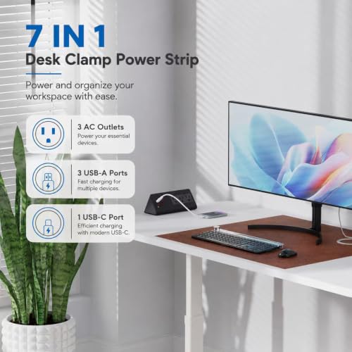 Nightstand Charging Station with PD 20W USB C, Nightstand Edge Power Strip with 3 AC Outlets, 4 Fast Charging USB Ports, Connect 6.56FT Flat Plug, Desk Surge Protector for Office Home Hotel, Black - color: Black
