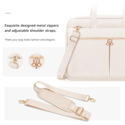 Ferkurn Laptop Bag Case Women Men Computer Bag Compatible with MacBook/HP/LG/Dell, Shoulder Strap Slim Carrying Messenger Briefcase, Beige, 15.6-16 Inch - color: Beige, size: 15-15.6 inch