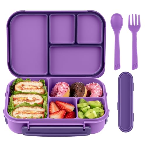 Amathley Lunch Box Kids,Bento Box Adult,Leakproof Lunch Containers for Adults/Kids/Toddler,1200ML-4 Compartments bento Lunch box with Utensil,Microwave & Dishwasher & Freezer Safe (Purple) - color: Purple
