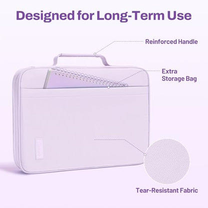 SUNEE Zipper Binder 1 Inch, Removable 3-ring binder, 175-Sheet Capacity, 5-Tab Dividers Expanding File Folder, Small Binder Bag Organizer Storage for Student School Classroom Supplies, Lavender Purple - color: Lavender Purple
