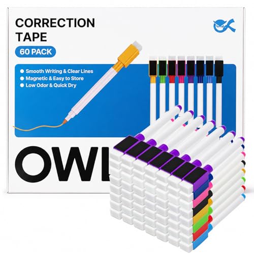 OWLKELA 60 Pcs Magnetic Dry Erase Markers with Eraser Cap, Fine Tip Whiteboard Markers with Eraser, Low Odor Dry Erase Marker Set for School Office Home, 8 Color - size: 1 Count (Pack of 60)