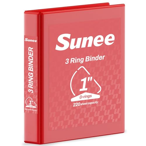 SUNEE 3 Ring Binder 1 Inch D Ring, Clear View Binder Three Ring PVC-Free (Fit 8.5x11 Inches) for School or Office Supplies, Dark Red, 1 Pack - color: Dark Red, size: 1 Inch, style: 1 Pack