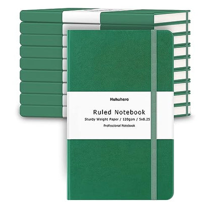 Huhuhero Notebooks Journal, Ruled Notebook, Premium Thick Paper Lined Journal, Black Hardcover Notebook for Office Home School Business Writing Note Taking Journaling, 5"×8.25" (10, Green) - color: Green, size: 10