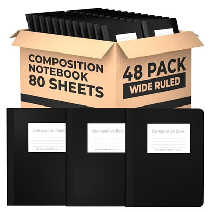 E-CLIPS USA Composition Notebook Wide Ruled Composition Notebooks Bulk Wide Ruled Notebook Paper Note Books For Schools Composition Books 80 Sheets 160 Pages 9.75” x 7.5” (48 Pack) - size: 48 Pack