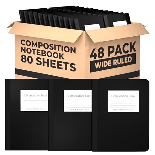 E-CLIPS USA Composition Notebook Wide Ruled Composition Notebooks Bulk Wide Ruled Notebook Paper Note Books For Schools Composition Books 80 Sheets 160 Pages 9.75” x 7.5” (48 Pack) - size: 48 Pack