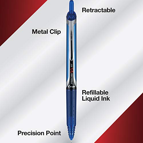 Pilot Precise V5 RT Refillable & Retractable Rollerball Pens, Extra Fine Point Pens 0.5 mm, Blue, Pack of 12 - Ideal for School, Journaling & Office Writing - color: Blue, size: 12 Count (Pack of 1)