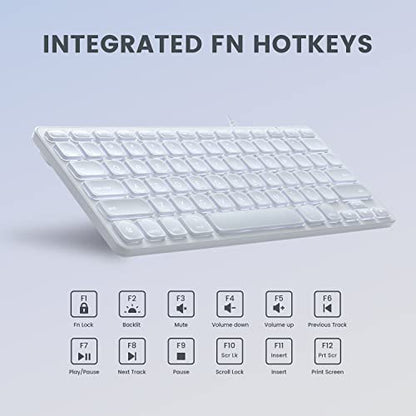 Perixx PERIBOARD-332MW Wired Backlit Scissor Keyboard - Compatible with Mac OS X and iOS Device - Mini 11.22x4.57x0.83 Inches - Scissor Keys with Big Font - White Backlit - style: Wired Backlit mac