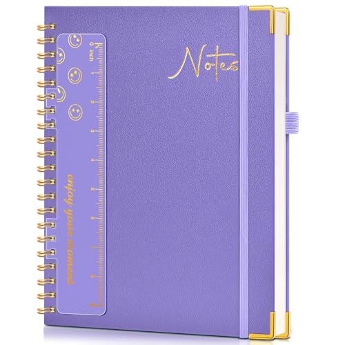 Hardcover Spiral Notebook Journal 8.5” x 11”, A4 Large Leather Notebooks for Women Men, Lined College Ruled Notebook, 100 GSM Paper, Spiral Bound Journals for Work School Note Taking Business, Purple - color: Purple, size: Lined
