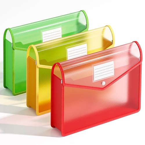 Plastic Expanding File Folder, Transparent envelopes with Snap Closure | Large Capacity, No Dividers, Bills & Taxes, Fit Legal/B4 Size for School / Office / Home / Hospital, 3 Pack-3 Colors - color: Red+green+yellow, size: B4-Size -14.4"L× 11"W