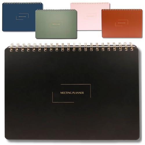 | Meeting Notebook for Work | 8.25" x 11.75" | Project Planner | Simple Design | Multiple Layouts | Office and Business Planner (Black, Meeting Planner - Landscape) - color: Black, size: Meeting Planner - Landscape