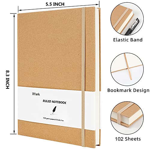 A5 Line Kraft Notebook Journals Bulk, College Ruled Hardcover Writing Subject Composition Notebooks with Lined Paper, 2 Pack, 120GSM, 102 Sheets, 5.5x8.3 inch, Travel Journal Set - style: Lined