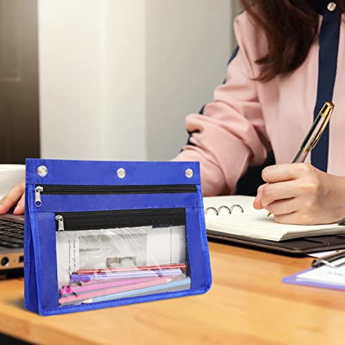 YoeeJob 1 Pack Pencil Pouch for 3 Ring Binder, Expandable Binder Pouches with Zipper, Large Capacity Pen Holder Case with Clear Window School Class Office Organizers, Blue - color: Blue