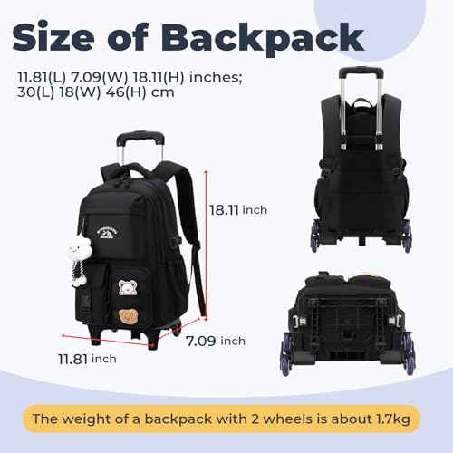 Girls Rolling Backpack with Wheels, Girls Wheeled Backpack for School, Kids Roller School Bag Bookbag on 2 Wheels, Light blue - color: 2 Wheels Light Blue